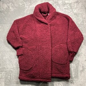 BumbleBella Jill Martin Sherpa Shawl Collar Button Lounger Women XS/S Burgundy